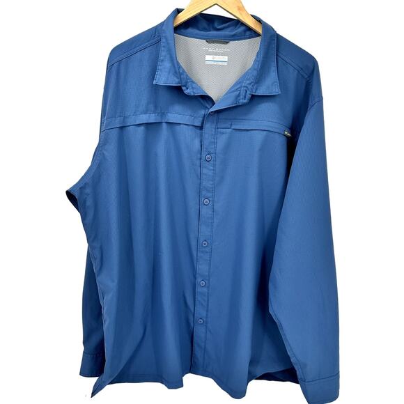 Columbia Fishing Hiking Shirt Mens XXL Blue Long Roll Tab Sleeve Vented Outdoor - Picture 1 of 10